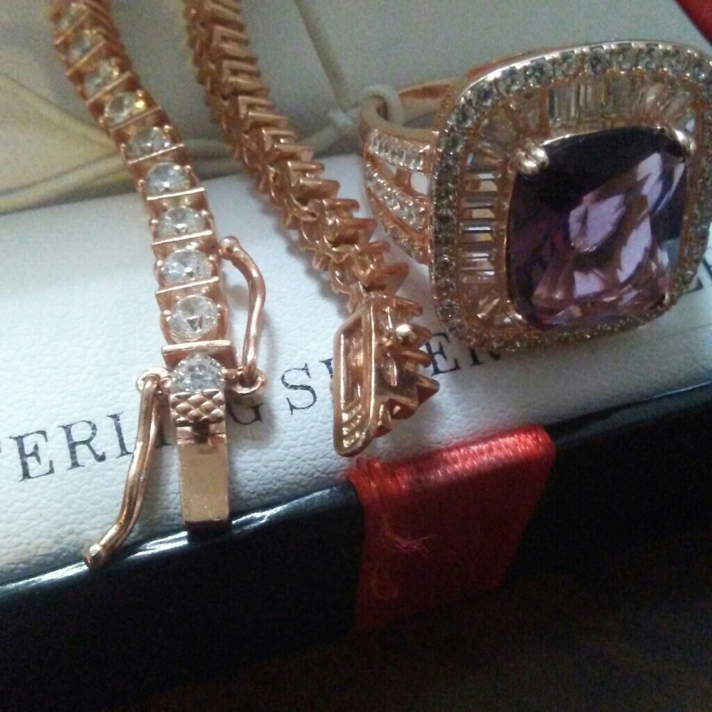 Amithist & sterling silver ring sz 7&7in braclet